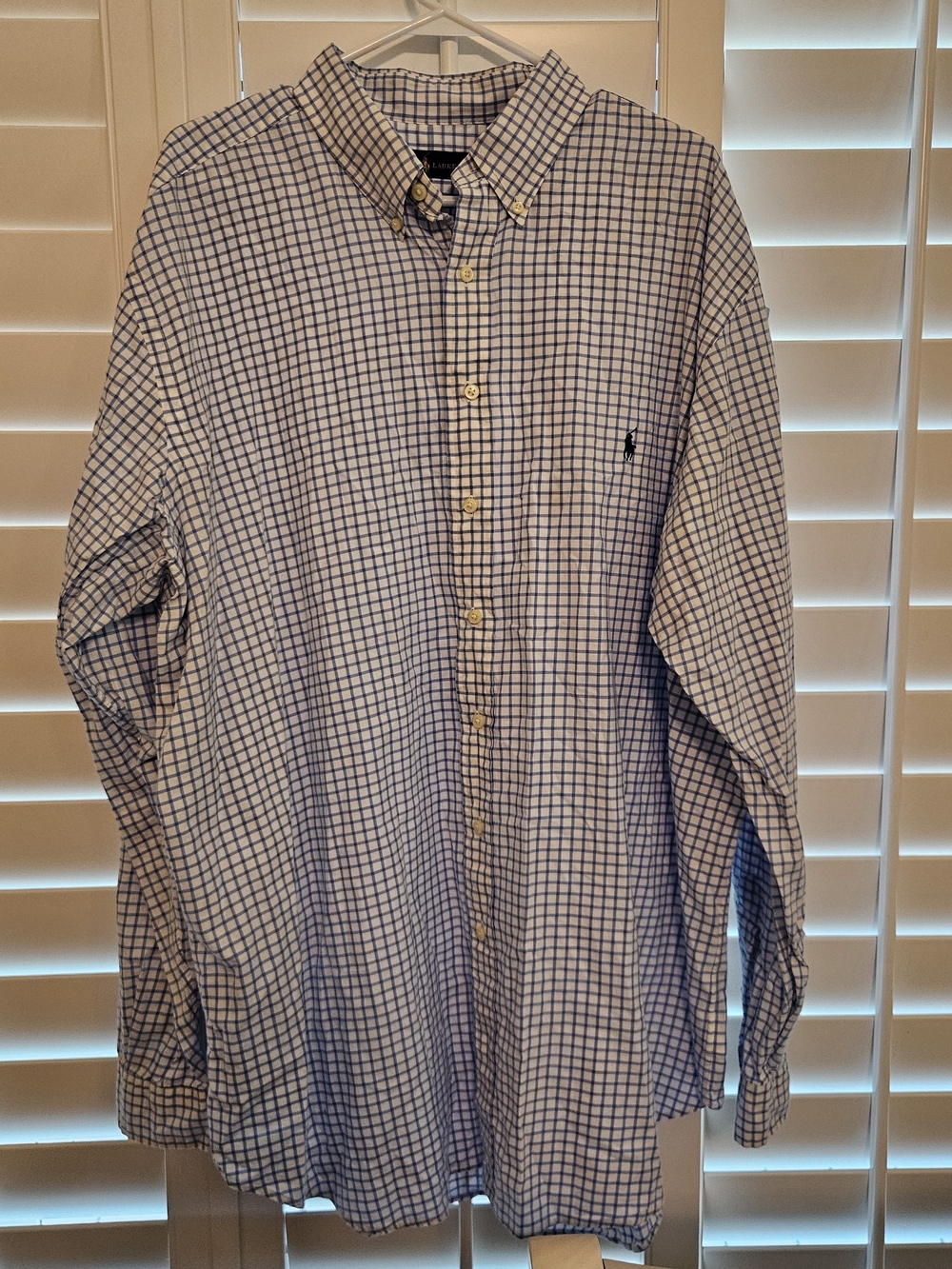 Ralph Lauren White and Blue Windowpane Button-Down Shirt